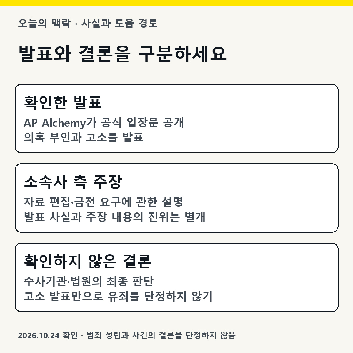 소속사 발표·주장과 미확인 수사 결론 구분